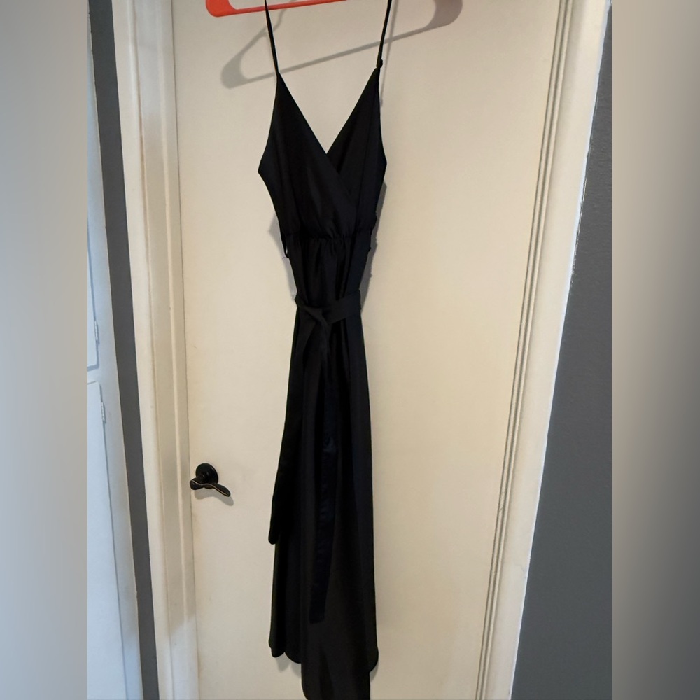 BOOHOO satin wrap Elegant Black Women's Dress
